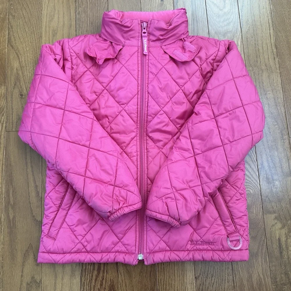 L.L. Bean Jacket Girls 10/12 Pink  Lined Thinsulate Snow Hooded Zip Ski Pocket